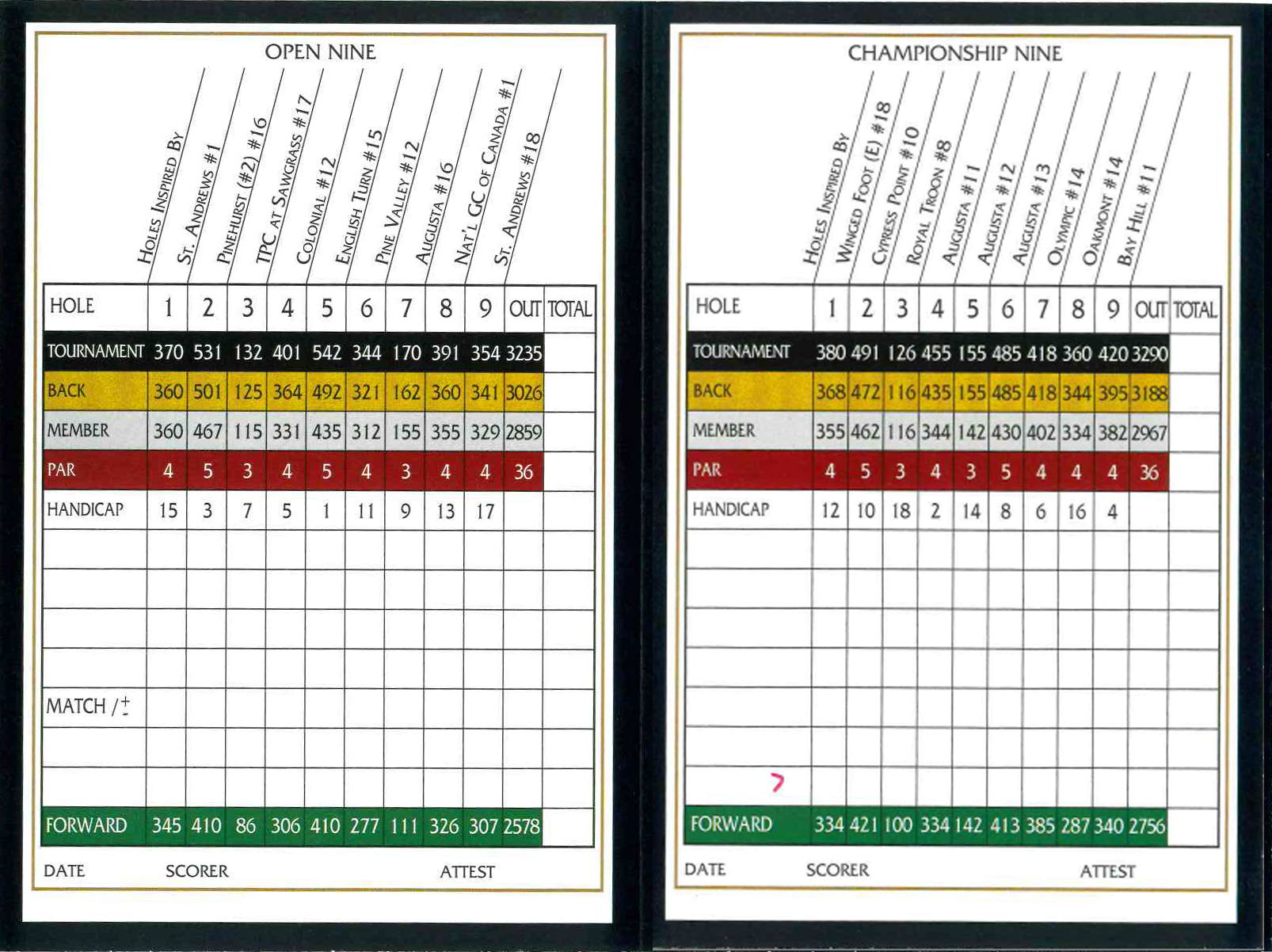 international world tour golf links scorecard